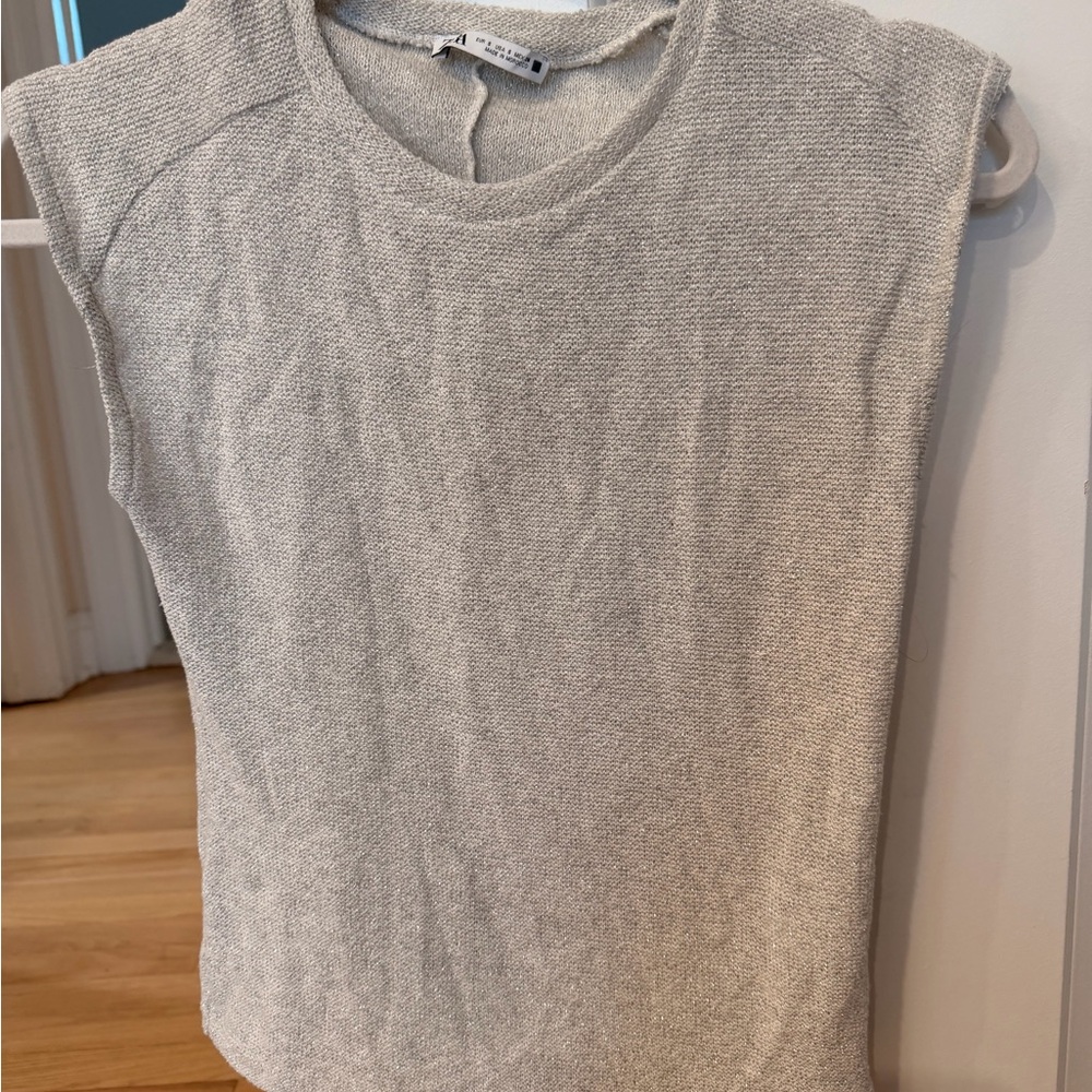 Zara Short Sleeve Knit Top - Light Gray